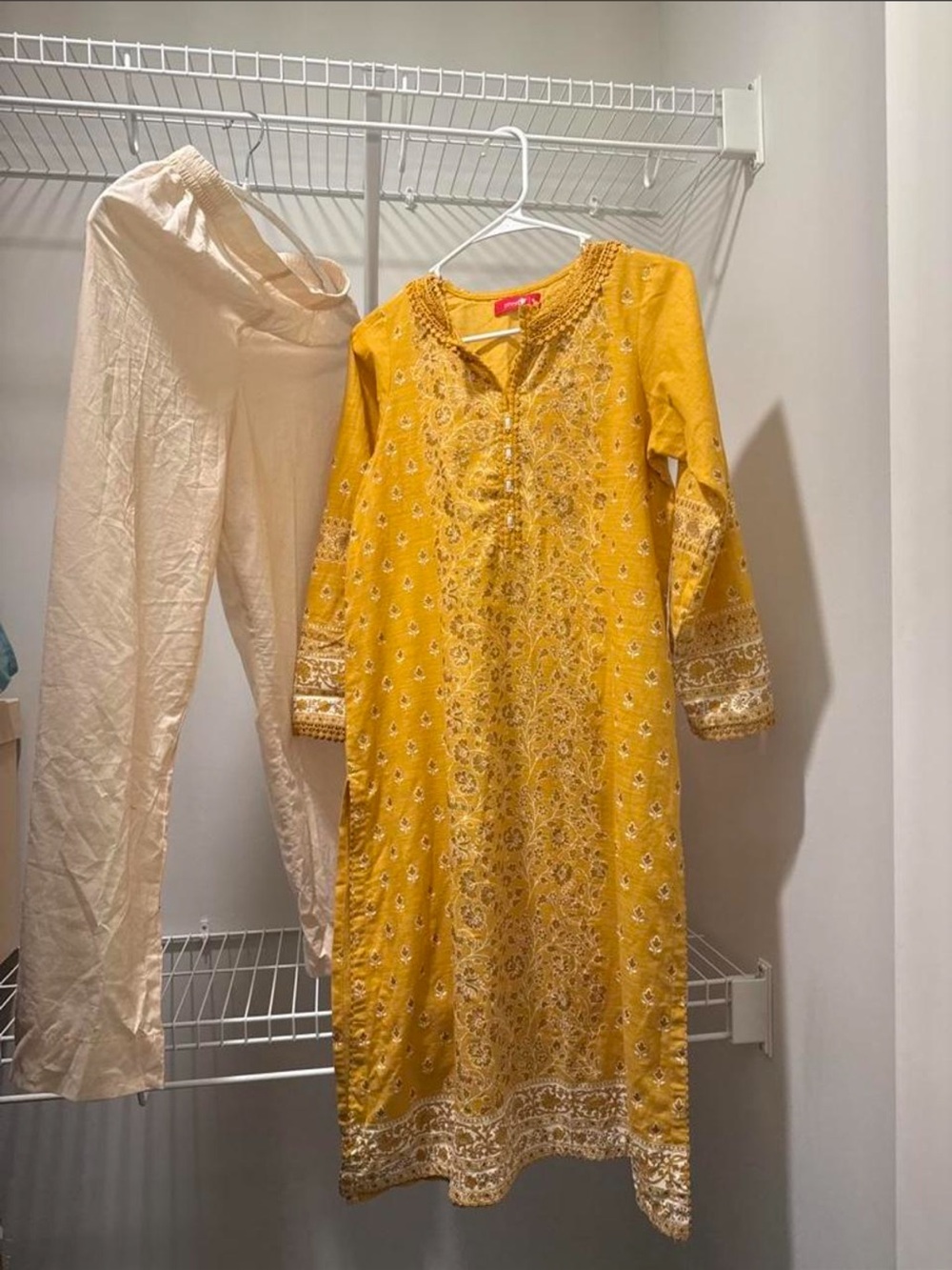 Kids Yellow Embroidered Pajama Set - Traditional Tunic & Pants